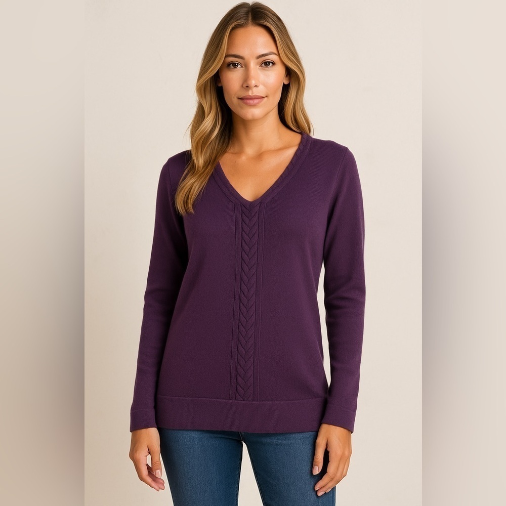 Plum Grape Purple Coldwater Creek V-neck Tunic Sweater Size 10-12 Medium